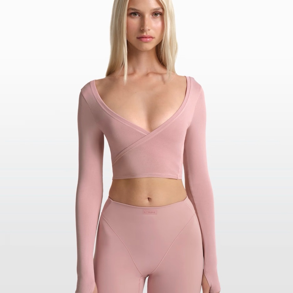 NikeSKIMS stretch knit Himalayan pink long sleeve wrap top  size L